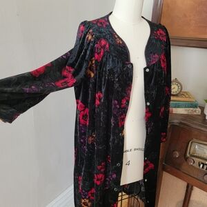 ☆ 90s Vintage Crushed Velvet Robe Gothic Gypsy Floral Bufiour Small ☆